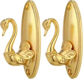 Garneck 738566812637 Curtain Holdbacks Pair Of Vintage Swan Style Drapery Tieback Hooks Golden