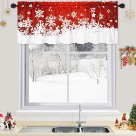 Garvee 955345750223 Red Christmas Velvet Kitchen Curtain With Snowflake Print