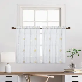 Garvee 955583499090 Floral Embroidered Pom Design Semi Sheer Curtains
