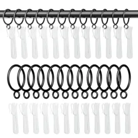 Cr-h-15in Gasrons 1.5 Inch Curtain Rings With Hooks 24 Pack Black Metal Drapery