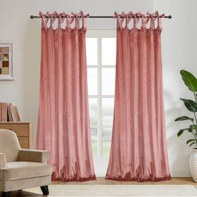 Gisewood Tpt001 Velvet Tie Top Room Curtain Set- Girls Pink Bow Design Drapes For Living