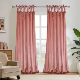 Tpt001 Gisewood Velvet Tie Top Room Curtain Set- Girls Pink Bow Design Drapes For Living