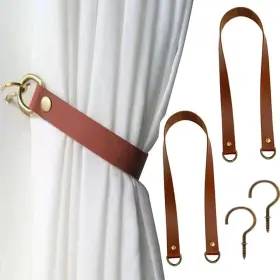 Glrovazas 445026681643 Leather Curtain Tie Backs 2pcs Rod Holder Window Treat