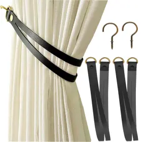 Glrovazas 616814043029 Leather Curtain Tie Backs Rod Holder With Hooks 2 Pack Leath
