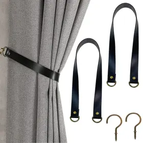 Glrovazas 616814043043 Leather Curtain Tiebacks Hooks Holders For Wall 2pc