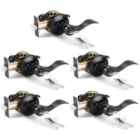 Gobrico B07h2vq2yn 5 Pack Keyed Alike Door Lever Handle Matte Black Wave Style Knobs Lock
