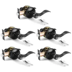 B07h2vq2yn Gobrico 5 Pack Keyed Alike Door Lever Handle Matte Black Wave Style Knobs Lock