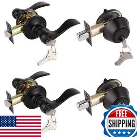 Gobrico B07t8yv966 2 Pack Matte Black Keyed-alike Door Levers And Double Cylinder