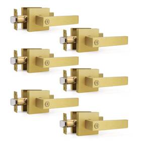 Gobrico B0cd78yf5m 6 Pack Heavy Duty Gold Square Privacy Interior Door Levers Satin Brass