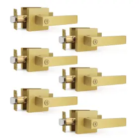B0cd78yf5m Gobrico 6 Pack Heavy Duty Gold Square Privacy Interior Door Levers Satin Brass