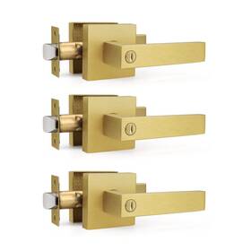 Gobrico B0cd79l3l9 3 Pack Heavy Duty Gold Square Privacy Interior Door Levers Satin Brass
