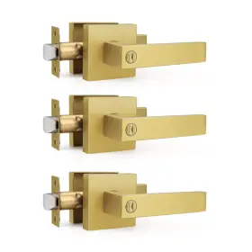 B0cd79l3l9 Gobrico 3 Pack Heavy Duty Gold Square Privacy Interior Door Levers Satin Brass