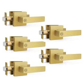 Gobrico B0cd7bc5nn 5 Pack Heavy Duty Gold Square Privacy Interior Door Levers Satin Brass