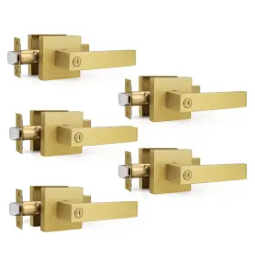 B0cd7bc5nn Gobrico 5 Pack Heavy Duty Gold Square Privacy Interior Door Levers Satin Brass