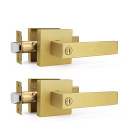 Gobrico B0cd7d14wk 2 Pack Heavy Duty Gold Square Privacy Interior Door Levers Satin Brass