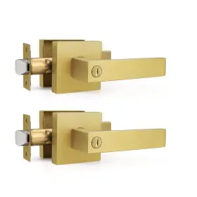 B0cd7d14wk Gobrico 2 Pack Heavy Duty Gold Square Privacy Interior Door Levers Satin Brass