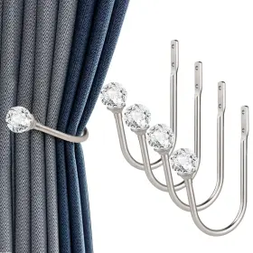 Gobutend 785768970474 Curtain Holdbacks 4 Pcs Tiebacks Hooks For Drapes With Clear Crystal