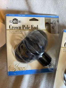 Graber 044294046108 Crown Pole Ends 1 Pair Black Iron- Use 3/8 Inch Wood
