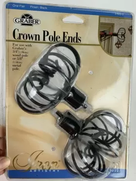 Graber 044294046207 Crown Pole Ends 1 Pair Black Iron- Use 3/4 Inch Wood Or 5/8 Metal