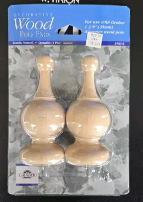 3-540-0 Graber Drapery Wood Pole Ends- Round Natural Finish - 35mm Rod