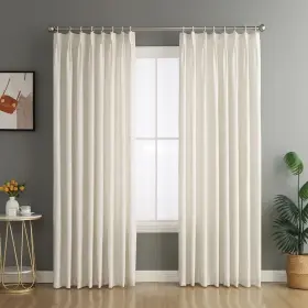 Natural-5284 Grichril Pinch Pleated Linen Blended Curtains Semi-sheer With Pin Hooks 63 72 84 96 10