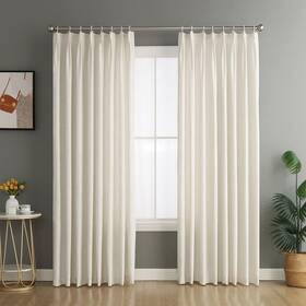 Grichril Natural-7296 Pinch Pleated Linen Blended Curtains Semi-sheer With Pin Hooks 63 72 84 96 10