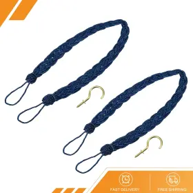 Gryfton 686130903086 2pcs 23 Inch Curtain Tiebacks Braid Drapery Holdback Holder With Hook Navy Blue