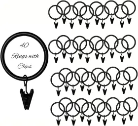 Crc-1 Guangzhou Fa Di Ya Metals Products.co. Ltd 40 Pack Black Curtain Rings With Clips -1.5 Inch 38mm Metal Hooks Sta