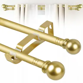 0009 Guankai Double Curtain Rods For Windows Set 60 To 120 Inch Gold Curtains Rod With 3pc