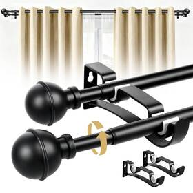 Guankai 0014a1 Adjustable Double Curtain Rods For Windows Set 30 To 57 Inch Black Curtains