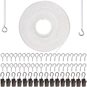 Gukbiay 749109344775 White Curtain Wire 10 Meter Wall Decor Picture Hanging Kit With 20 Pairs Of S