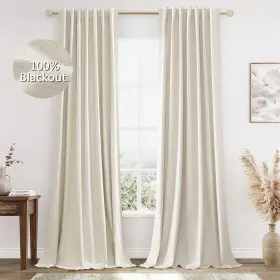 Gkymbtzgcl5284ym Guken Beige Cream Linen Blackout Curtains 84 Inch Length 2 Panels Set For Liv