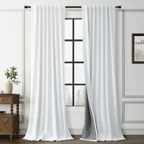 Gkymhtcnlcbs52102 Guken White Linen 100% Blackout Curtains 102 Inches Long Back Tab Thick Luxur