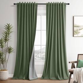 Guken Gkymhtcnlcgll5284 100% Blackout Linen Curtains 84 Inch Length 2 Panels Set Olive Green Luxury F