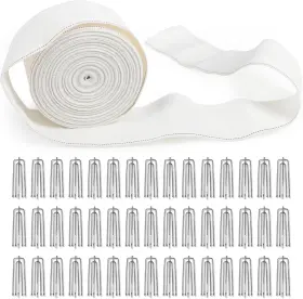Tape01 Gyosugang Curtain Pleat Tape - 12 Meters/13 Yards With 45 Stainless Steel 4 Prongs Hooks