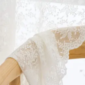 Fy002-b72 H.ebony Ivory Lace Curtains 72 Inch Long Cream Country Floral Rose Knitted L