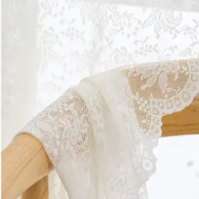 Fy002-s02 H.ebony Ivory Floral Lace Sheer Curtains Window Drapes For Bedroom Rod Pocke