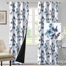 Part-p2hvhbgreyblue-5284 H.versailtex 100% Blackout Curtains 84 Inch Length 2 Panels Set Cattleya Flor