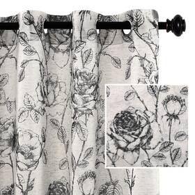 H.versailtex Part-p2hvsmhcs-5284black H.versailtex Boho Floral Linen Curtains Semi Sheer Light Filtering