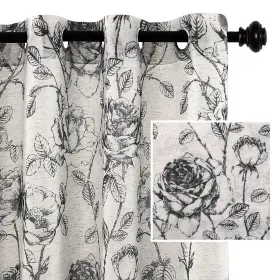 Part-p2hvsmhcs-5284black H.versailtex Boho Floral Linen Curtains Semi Sheer Light Filtering