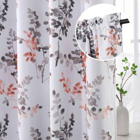 H.versailtex Part-p2rodss-greycoral-5284 H.versailtex Floral Curtains 84 Inches Long Printed Pattern Room Darkening Cu