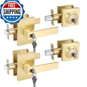 Haidms B0d4pzysxy 2 Packs Gold Exterior Door Lock Set Deadbolt Front Handle And