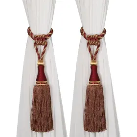 Hedonghexi 616612779823 2 Large Tassel Curtain Tiebacks Braided Luxury Red Rope Holdbacks Pack