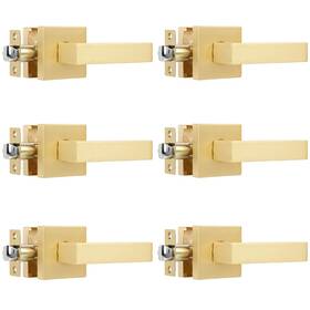 Heittis B0932xnf81 6 Pack Passage Door Lever Square Gold Handles In Stain