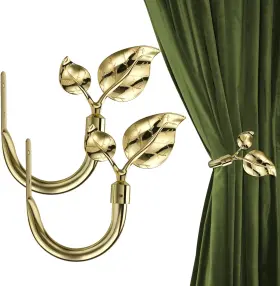 Heyihui 313111785736 Gold Curtain Holdbacks 2pcs Handmade Leaf Shaped Metal Holders For Wall