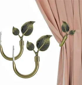 Heyihui 711181731644 Leaf Shaped Curtain Holdbacks 2pcs Handmade Metal Side Holders For Wall