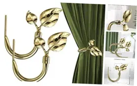 Heyihui 732688878359 Curtain Holdbacks 2pcs Handmade Leaf Shaped Metal Holders For Gold