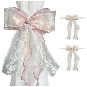 Hm0002 Hggzeg 2 Pcs Bowknot Curtain Tiebacks Bow Holdbacks Buckles With Pearls Pink