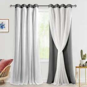 Kyus-edscdzs-52108-03 Hiasan Grey Blackout Curtains With Sheer Overlay Mix And Match Double Layer Th
