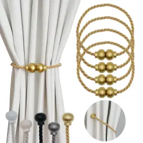 Cmt007-gold-4 Hiastra 4 Pack Magnetic Curtain Tiebacks Modern Handmade Rope Tie Backs Decor
